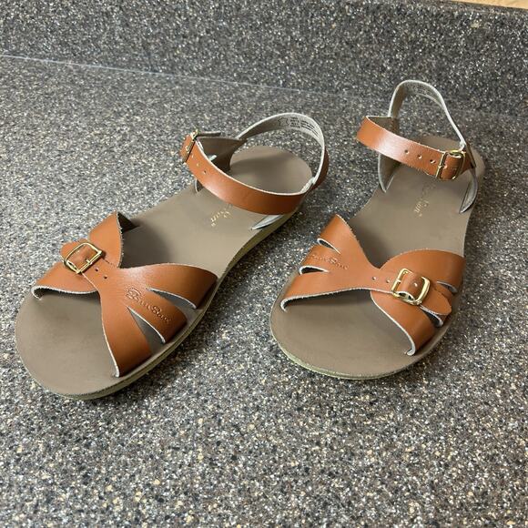 Sun-San Hoyway Brown Leather Womens Sz 8 Summer Casual Sandals Ankle Strap Flats - Picture 3 of 10